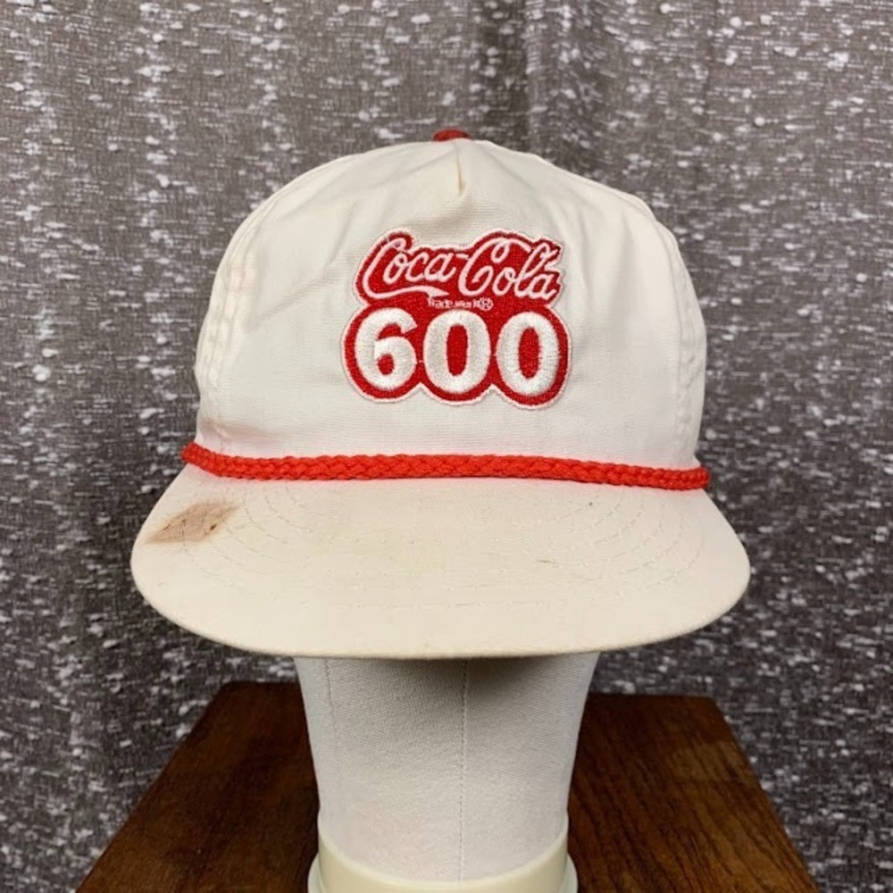 Vintage Coca‎ Cola 600 Snapback Hat Cap White/Red Retro Racing Rope Detail
